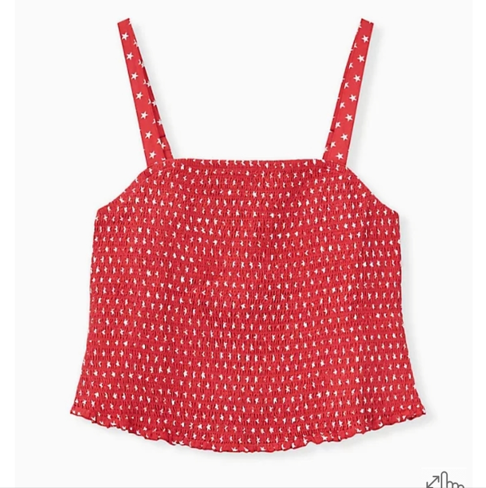 Torrid Size 4 Red Star Challis Smocked Crop Cami